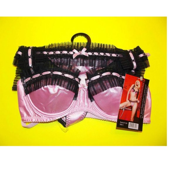 NWT Leg Avenue Chiffon Trim Balconette Bra and Thongs SET, S,M,L, Pink - Picture 6 of 7